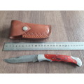Handmade Damascus steel folding knife with Wooden handle scales. Big SIZE !!