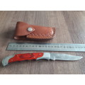 Handmade Damascus steel folding knife with Wooden handle scales. Big SIZE !!