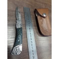 Handmade Damascus steel folding knife with MICARTA & WOOD handle scales. GREAT GIFT !!!!