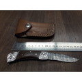 Handmade Damascus steel folding knife with MICARTA & WOOD handle scales. GREAT GIFT !!!!