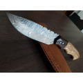 Handmade Damascus steel HUNTING  knife with WOODEN handle scales.