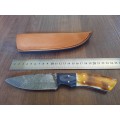 Handmade DAMASCUS Steel Hunting Knife, BURNT Camel Bone & Wooden Handle scales. GIFT TIME !!!!
