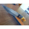 Handmade DAMASCUS Steel Hunting Knife, BURNT Camel Bone & Wooden Handle scales. GIFT TIME !!!!