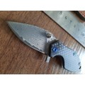 Damascus VG-10 Stainless Steel folding knife, RAZOR Sharp, High End TITANIUM & Carbon Fiber handle.
