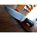 Handmade Damascus steel HUNTING  knife with BULL HORN handle scales. NEW STOCK !!!