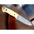 Handmade Damascus steel HUNTING  knife with Camel Bone handle scales. New Stock !