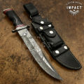 HANDMADE IMPACT Rare CUSTOM Damascus Hunting Knife with BULL HORN handle.
