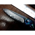 Damascus VG-10 Stainless Steel folding knife, RAZOR Sharp, Rosewood & Shell handle. FREE BRACELET !!
