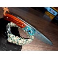 Damascus VG-10 Stainless Steel folding knife, RAZOR Sharp, Rosewood & Shell handle. FREE BRACELET !!