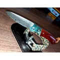 Damascus VG-10 Stainless Steel folding knife, RAZOR Sharp, Rosewood & Shell handle. FREE BRACELET !!