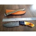 Handmade Damascus steel HUNTING  knife with Wood & Burnt Camel Bone handle scales. FREE BRACELET