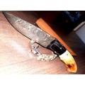 Handmade Damascus steel HUNTING  knife with Wood & Burnt Camel Bone handle scales. FREE BRACELET