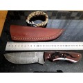 Handmade Damascus steel HUNTING Knife with Wooden handle scales w an eagle engraved. Free Bracelet.