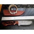 Handmade Damascus steel HUNTING Knife with Wooden handle scales w an eagle engraved. Free Bracelet.