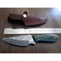 Handmade Damascus steel HUNTING  knife with MICARTA handle scales. FREE Leather Pouch.