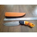 Handmade Damascus steel HUNTING Knife with Burnt CAMEL BONE handle scales.