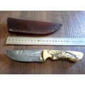 Handmade Damascus steel HUNTING Knife with Camel Bone handle scales, Crazy R1 start.