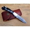 Handmade Damascus steel folding knife w  Bull Horn Handle Scales. New stock !!