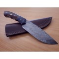 Handmade Damascus steel HUNTING  knife with Wooden handle scales.