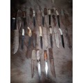 SET OF 13 KNIFES USED STAINLESS STEEL, HANDLES HAND MADE WITH WOOD