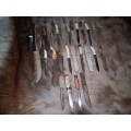 SET OF 13 KNIFES USED STAINLESS STEEL, HANDLES HAND MADE WITH WOOD