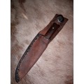 HANDMADE KNIFE USING COLUMBIA  MODEL K-89 BLADE HANDLE MADE WITH BUSHVELD HARDEHOUT & LEATHER SHEET