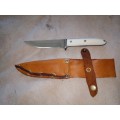 HUNTING KNIFE WITH HANDMADE IVORY HANDLE AND LEATHER SCABBARD