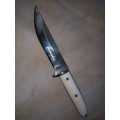 HUNTING KNIFE WITH HANDMADE IVORY HANDLE AND LEATHER SCABBARD