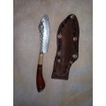 HUNTING KNIFE WITH HANDMADE HANDLE AND LEATHER SCABBARD