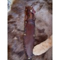LARGE HANDMADE KNIFE WITH LEATHER SCABBARD