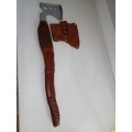 AXE HEAT TREATED  SS BLADE, HANDMADE HANDLE MADE WITH WOOD AND COVERED WITH LEATHER, VERY SHARP