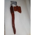 AXE HEAT TREATED  SS BLADE, HANDMADE HANDLE MADE WITH WOOD AND COVERED WITH LEATHER, VERY SHARP