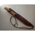 HUNTING KNIFE BLADE SS WITH HANDMADE HANDLE AND HANDMADE LEATHER SCABBARD