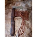 VIKING AXE HANDMADE WITH BEACHWOOD LEATHER COVERED HANDLE AND HANDMADE LEATHER SCABBARD