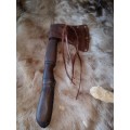 VIKING AXE HANDMADE WITH BEACHWOOD LEATHER COVERED HANDLE AND HANDMADE LEATHER SCABBARD
