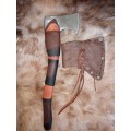 HANDMADE VIKING AXE CARBON STEEL AND HAND MADE LEATHER SHEATH