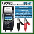 TOPDON BT500P 12V & 24V Car Battery Tester Analyzer With Built in Printer