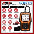 Ancel AD410 Pro OBD2 Engine Scanner Code Reader with 6V-12V Automotive Battery Tester 2 in 1
