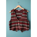 Vintage Red and Green Knit Waistcoat (Medium / Large)