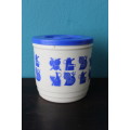 Vintage Blue and White Retro Print Container (13cm in diameter and 13cm tall)