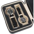 4 Slots Zippered Watch Box Traveler's Black Watch Storage Case Organizer