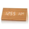 Voice-activated Triangle Wooden Digital Alarm Clock - WOOD