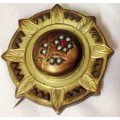 Vintage MOURNING BROOCH GOLD TONE METALForget me Not- Back Metal ring glass -place for photo/hair c