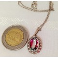 Pendant+chain Stamped 835 theGERMAN Silver mark Watermelon Stone LOOK At My BUY NOW items NO WAITING