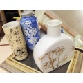 POTs - 3 Oriental decor on each  bridge+script White  leaves LOOK At My BUY NOW items NO WAITING