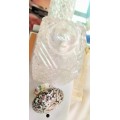 HALLMARKED SILVER COLLAR ON LIFT OFF LID( hallmark pictures)CRYSTAL+STOPPER-PERFUME BOTTLE *damage