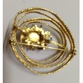 BROOCH - ROLLED GOLD ROSE QUARTZ*SEMI PRECIOUS GEM STONE GERMANY LOOK at My BUY NOW ltems NO WAITING
