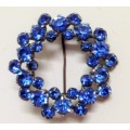 BROOCH - BLUE CRYSTALS - SILVER TONE Metal back LOOK At My BUY NOW LISTINGS NO WAITING