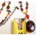 Necklace -  Red CRYSTALS cut  Glass faceted large Pendant Smokey looking Bead and smaller mix