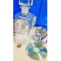 Lead Crystal DECANTER +Stopper cylindrical s`TTF`on+Sherry Label LOOK At My BUY NOW items NO WAITING